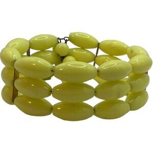 Yellow Beaded Stretch Bracelet With Three Rows